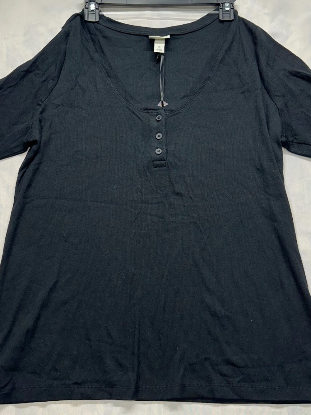 NWT Ava & Viv Black Ribbed Henley Short Sleeve T-Shirt XL